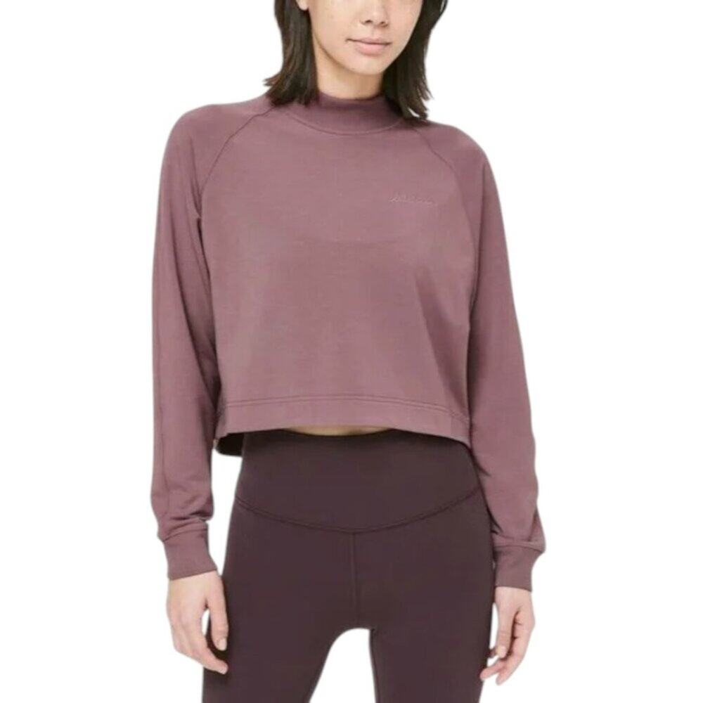 Lululemon Up High Pullover Cropped Sweatshirt Pink Relaxed Fit Long Sleeve Sz S